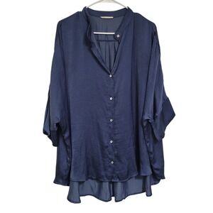 Mint Choco Blue Oversized Button Down Blouse Dolman Sleeve Size Small